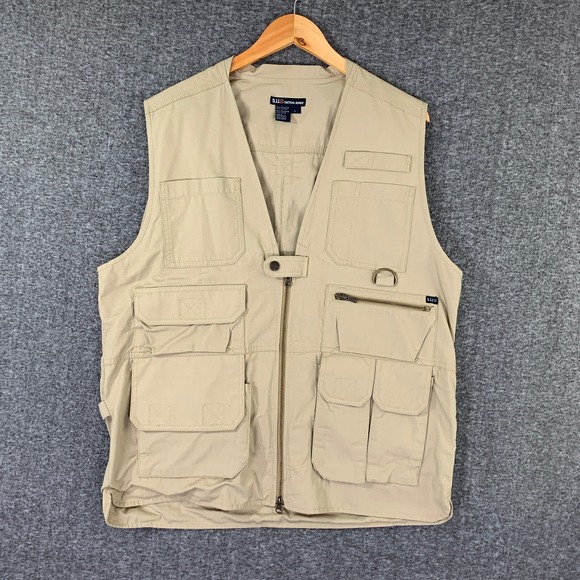 5.11 Tactical Vest Men Large Beige Utility Pockets Safari Carry Outdoor - Picture 1 of 9